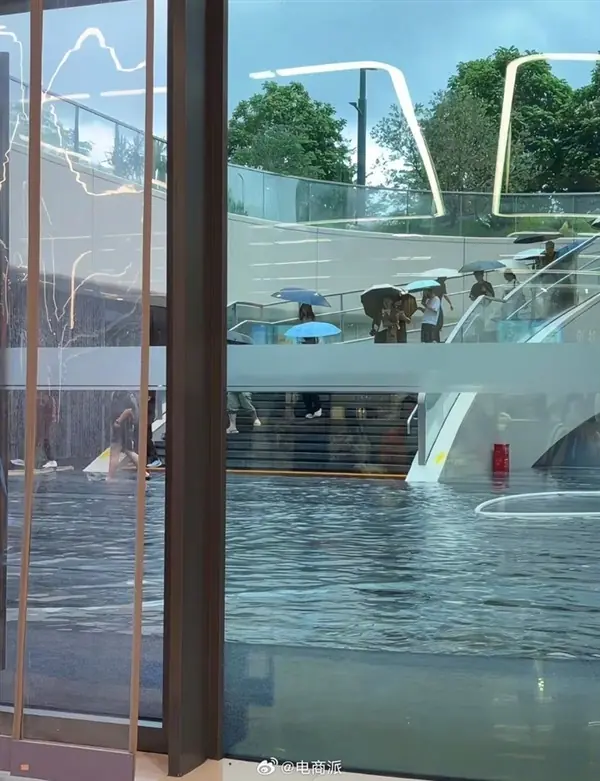 深圳腾讯企鹅岛暴雨现积水,水帘洞办公引热议