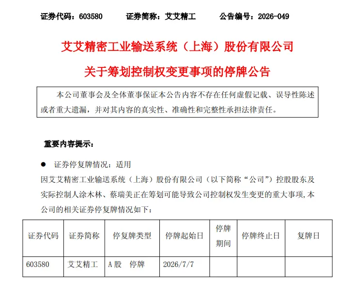603580,筹划控制权变更,明天停牌,股价3天2涨停