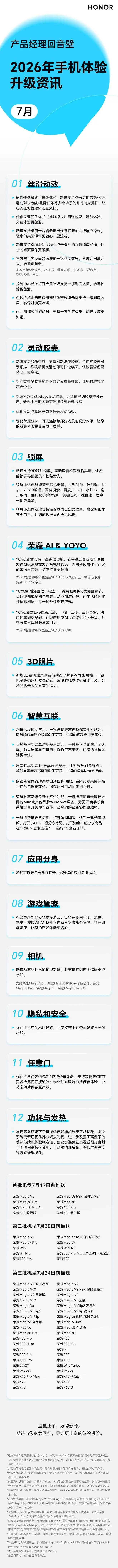 荣耀MagicOS七月版本升级预告,YOYO新增支持一语微信功能