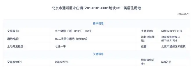 北京又现别墅盘!通州格拉斯小镇住宅地块拆分上架,9.96亿起拍